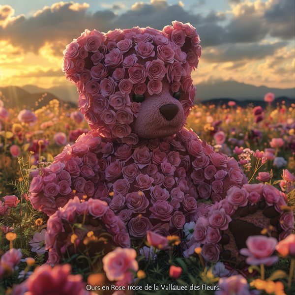 Ours en rose de la vallée des fleurs: un cadeau éternel